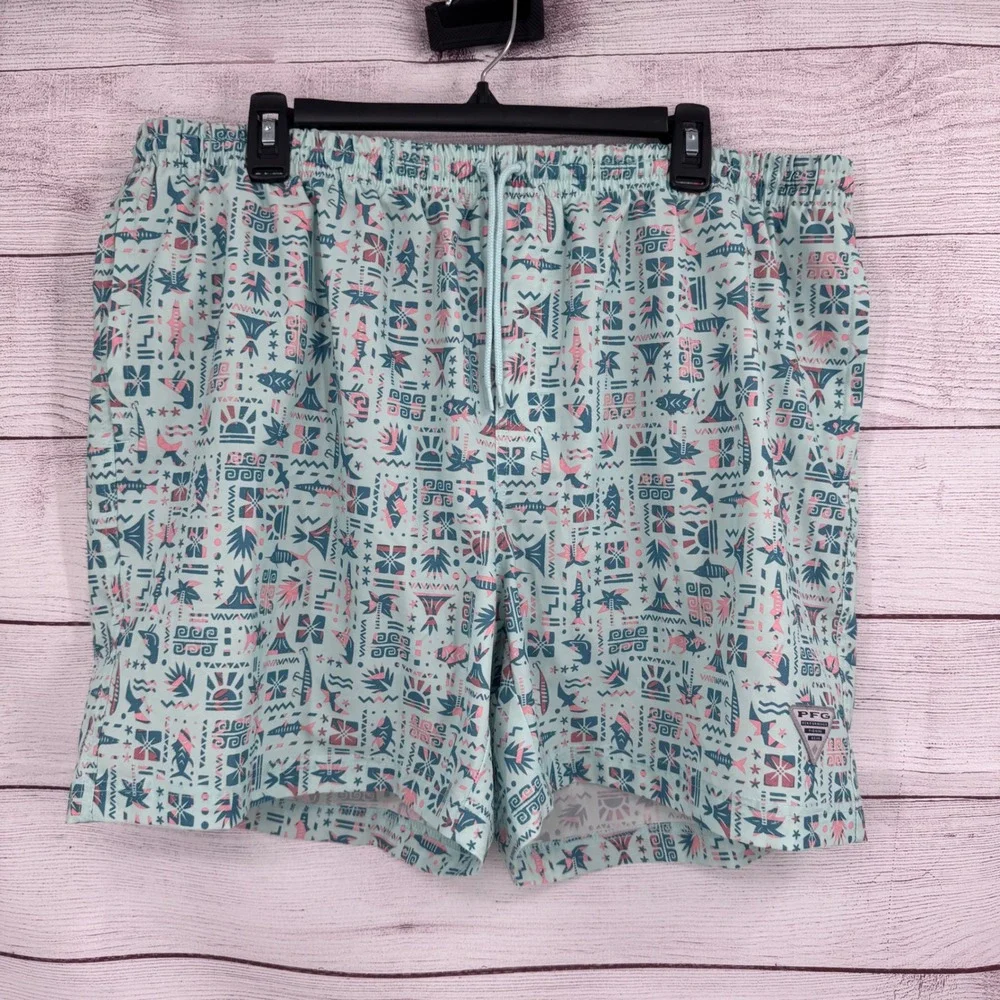 Columbia PFG Swim Trunks Shorts Mens XL Performance Fish Fishing Gear Patterned‎